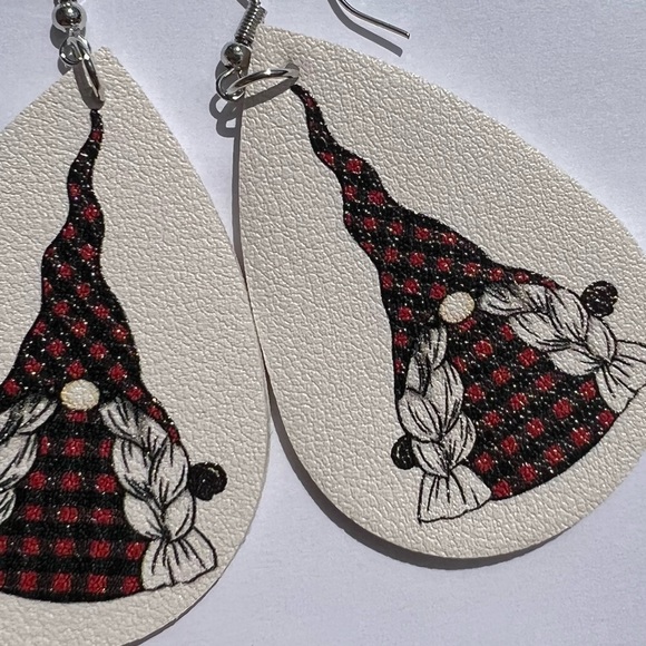 Buffalo Plaid Gnome Faux Leather Earrings - Picture 9 of 10